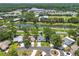 Beautiful aerial view showcasing a community near a pond and shopping, surrounded by mature trees and landscaping at 6282 Darien Way, Spring Hill, FL 34606