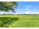 Spacious backyard with mature tree, landscaping, and picturesque golf course views at 7059 Wirevine Dr, Brooksville, FL 34602