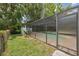 View of pool screening with landscaped yard at 8404 Fishhawk Ave, New Port Richey, FL 34653