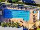 Aerial view of a community pool with lounge chairs, umbrellas, and a hot tub at 3450 Ferrell St, New Port Richey, FL 34655