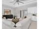 Bright living space featuring a comfortable white sofa and contemporary decor, perfect for relaxing at 4026 Bonfire Dr, Odessa, FL 33556