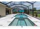 Relaxing screened-in pool area with in-pool seating and umbrella, perfect for enjoying outdoor living at 4026 Bonfire Dr, Odessa, FL 33556