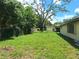 Large back yard with mature trees with partial fence in background at 4420 Sawgrass Blvd, New Port Richey, FL 34653