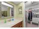 Bathroom with walk-in closet access and a large mirror above the vanity at 5502 Bluejay Ln, Tampa, FL 33625