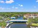 A picturesque aerial view showcases a beautiful bridge and waterfront property on a clear, sunny day at 5724 Casson Ave, New Port Richey, FL 34652