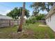 Backyard featuring a well-maintained lawn, garden beds, and a wooden privacy fence at 6019 Wyoming Ave, New Port Richey, FL 34653