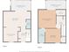 Detailed, color-coded floor plan showcasing the layout of the home's two floors, including dimensions at 7135 Trenton Pl, New Port Richey, FL 34653