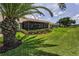 Lush backyard featuring a screened-in patio and well-manicured landscaping at 1009 Almondwood Dr, Trinity, FL 34655