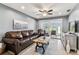 Inviting living room with a comfortable leather sofa and sliding glass doors at 3745 Teeside Dr # 3745, New Port Richey, FL 34655