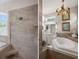 A dual view of the bathroom that features a stand-up shower and jacuzzi tub at 5072 Abbonmarsh Cir, Brooksville, FL 34604