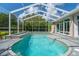 Relaxing screened-in pool and spa with blue water, privacy and outdoor seating at 5072 Abbonmarsh Cir, Brooksville, FL 34604