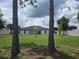 Beautiful backyard with lush lawn and direct access to a lake, framed by mature trees at 5555 Baffin Cir, Spring Hill, FL 34606