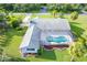 Aerial shot of backyard with screened pool, lush lawn, and partial home view at 8522 Cranes Roost Dr, New Port Richey, FL 34654