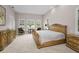 Bright main bedroom featuring a tray ceiling, carpeted floors, and lots of natural light at 9704 Milano Dr, Trinity, FL 34655