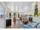 Bright sunroom featuring waterfront views, a seating area, and wood-look floors at 13027 Beacon Ct, Hudson, FL 34667