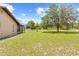 Expansive backyard featuring lush lawn and mature trees, partially enclosed by a chain-link fence at 13180 Montour St, Brooksville, FL 34613