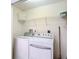 Neat laundry room with modern washer and dryer appliances and ample storage space at 13321 Norman Cir, Hudson, FL 34669