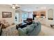 Cozy living room featuring sofas, coffee table and ceiling fan at 14655 Potterton Cir, Hudson, FL 34667