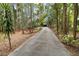 Long private driveway lined with lush trees and landscaping leading to the charming home at 2202 Amity Ct, New Port Richey, FL 34655
