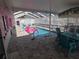 Enjoy this screened-in pool area with turquoise chairs and a playful flamingo float, perfect for summer relaxation and fun at 3336 Gulfview Dr, Hernando Beach, FL 34607