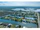 Aerial view of waterfront homes on canal showing lush green lawns and plenty of boating opportunities at 3363 Poinsettia Dr, Hernando Beach, FL 34607