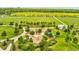 Aerial view of community playground featuring green space, slides and covered picnic tables in a Gathering-friendly environment at 3897 Villamore Ln, Odessa, FL 33556