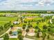 Aerial view of sports fields and playground with tree coverage offering outdoor activities for an active lifestyle at 3897 Villamore Ln, Odessa, FL 33556