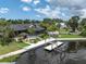 Aerial shot of the estate showcasing the waterfront property, pool, dock, and lush landscaping at 6936 River Rd, New Port Richey, FL 34652