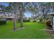 Spacious and well-maintained backyard featuring vibrant green grass, mature trees, and a well-kept lawn at 7445 Nature Walk Dr, Spring Hill, FL 34606