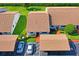 Aerial view of an attractive residential neighborhood with well-maintained homes and a parking area at 7715 Radcliffe Cir, Port Richey, FL 34668