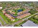 An aerial view shows a well-maintained community with lush landscaping and a tranquil pond at 7715 Radcliffe Cir, Port Richey, FL 34668