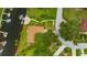Aerial view showing the property lines of a waterfront home with a boat dock and a lush tree canopy at 8143 Channel Dr, Port Richey, FL 34668
