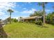 Beautiful backyard with lush green lawn, mature landscaping, and a view of the waterfront at 8143 Channel Dr, Port Richey, FL 34668