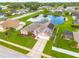 Scenic aerial view of home showcasing the surrounding community, lake, and well-maintained backyard at 8811 Napa Loop, New Port Richey, FL 34653