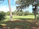 Golf course view showcasing a well-maintained green with scattered trees under a partly cloudy blue sky at 9168 Southern Comfort Ct, Weeki Wachee, FL 34613