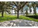 Expansive backyard featuring a large shade tree and picturesque lake views from the patio area at 9829 Sorbonne Loop, Seffner, FL 33584