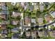 An overhead view showcasing a residential neighborhood with manicured lawns and backyard pools at 1831 Cardamon Dr, Trinity, FL 34655
