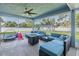 Screened patio featuring a comfortable seating area, play equipment, and views of the backyard at 2027 Fentress Ct, Spring Hill, FL 34609