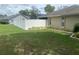 Backyard featuring a white privacy fence, tidy landscaping and green lawn at 3128 Montague Ave, Spring Hill, FL 34608