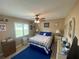Cozy bedroom with a ceiling fan, window with natural light, and decor with blue color theme at 3128 Montague Ave, Spring Hill, FL 34608