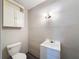 Cozy half bathroom with a white vanity, cabinet, and light fixture at 3342 Turks Cap Dr, Hernando Beach, FL 34607