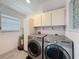 Well-equipped laundry room features a modern washer and dryer set, storage cabinets and a water heater at 3342 Turks Cap Dr, Hernando Beach, FL 34607
