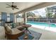 Screened-in patio offers a peaceful view of the pool and backyard at 9212 Calle Alta, New Port Richey, FL 34655