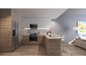 Modern kitchen with wood cabinets, marble countertops, and stainless steel appliances at 2170 Robinhood Street # A1-207, Sarasota, FL 34231