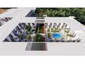 Aerial view of a modern apartment building with pool and courtyard at 2170 Robinhood Street # A2-101, Sarasota, FL 34231