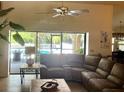 Living room with sectional sofa and view of the pool at 13509 2Nd E Ave, Bradenton, FL 34212