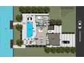 Detailed floor plan showing a pool, spa, and outdoor kitchen at 4544 Woodside Rd, Sarasota, FL 34242