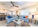 Light and airy living room with blue sofas and coastal decor at 2109 Avenue B, Bradenton Beach, FL 34217