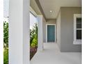 Covered front porch with teal front door at 10417 Crooked Creek Ct, Parrish, FL 34219
