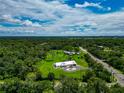 Stunning aerial view of the lush green property showcasing the home and the surrounding landscape at 2850 Desoto Rd, Sarasota, FL 34234